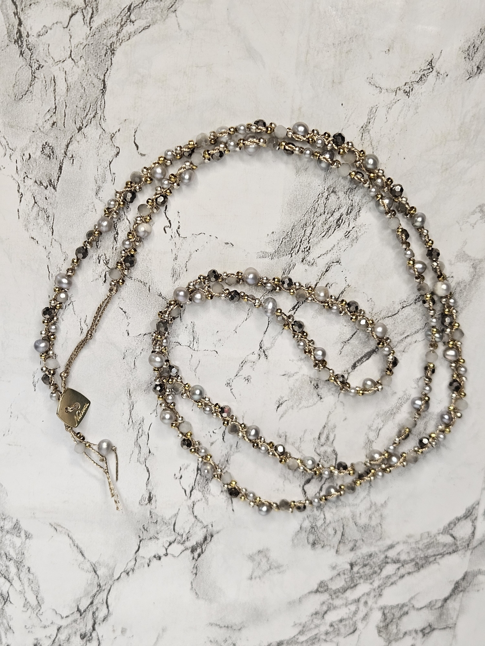 Nakamol Gold and White Pearl Wrap Necklace